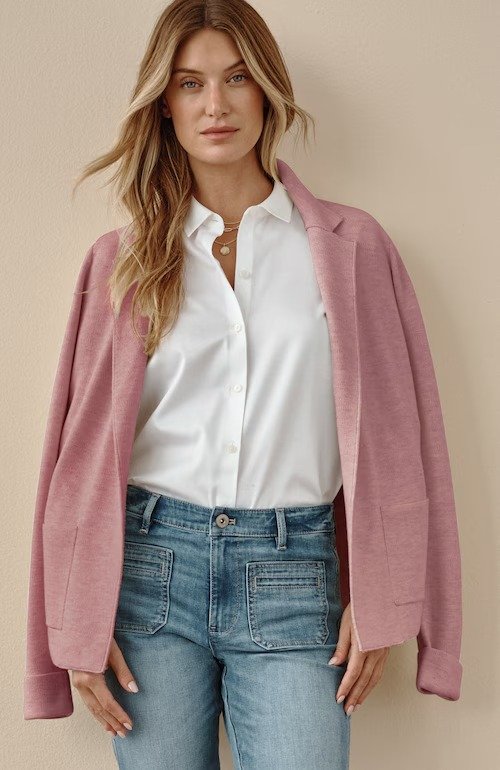JJill Cotton-Blend Notched-Collar Cardigan