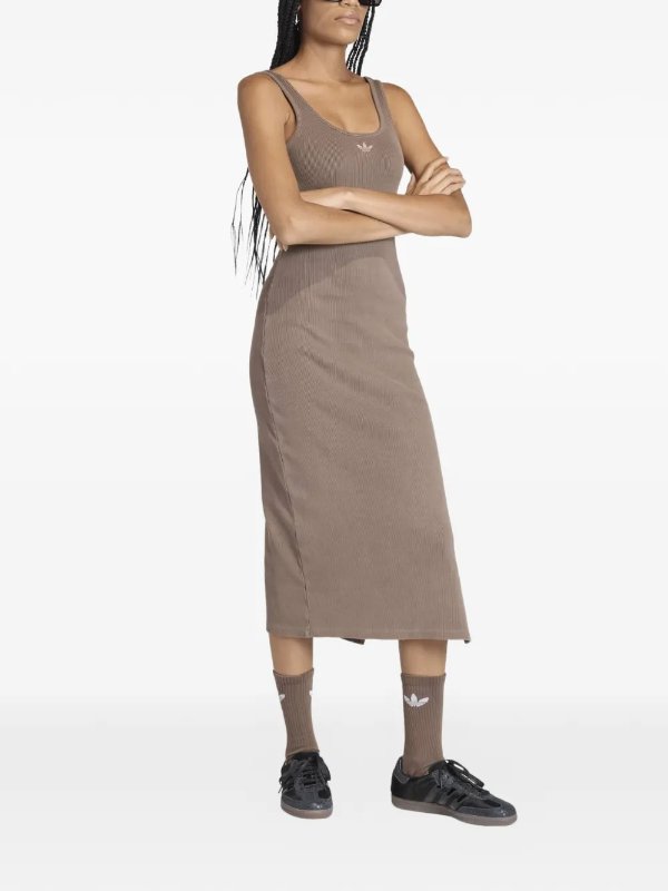 Trefoil Ribbed-Knit Midi Dress
