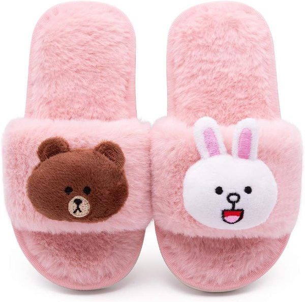 techcity Kids Fuzzy Open Toe Slippers