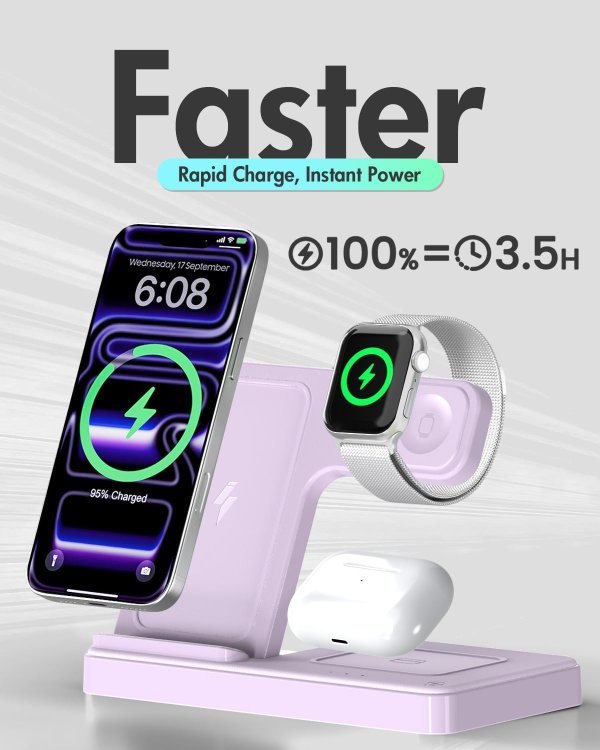 GETPALS Wireless Charger Stand 3 in 1 Light Violet