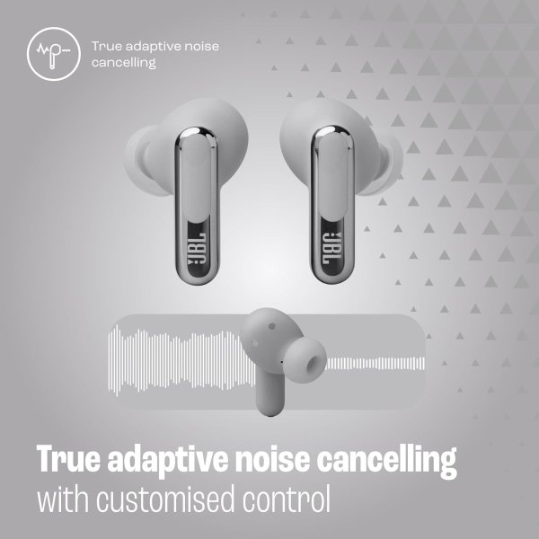 JBL Live Beam 3 True Wireless Noise-Cancelling Earbuds Silver 48Hrs