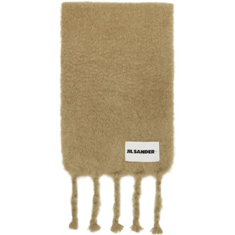 Jil Sander Wide Wool Blend Scarf Beige