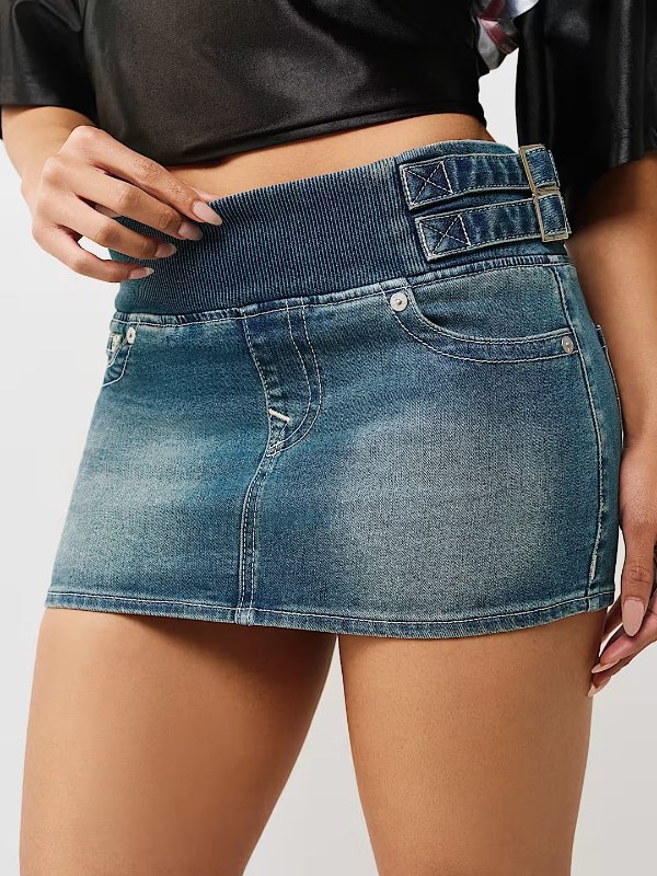 Y2K Denim Pull-On Mini Skirt