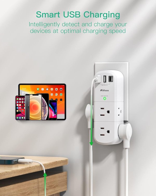 Mifaso Outlet Extender Rotating Plug 6 Outlets 3 USB