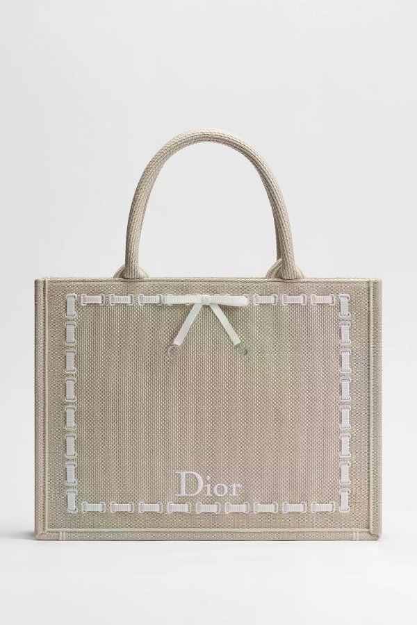 Book Tote Bag Beige Embroidery 36cm