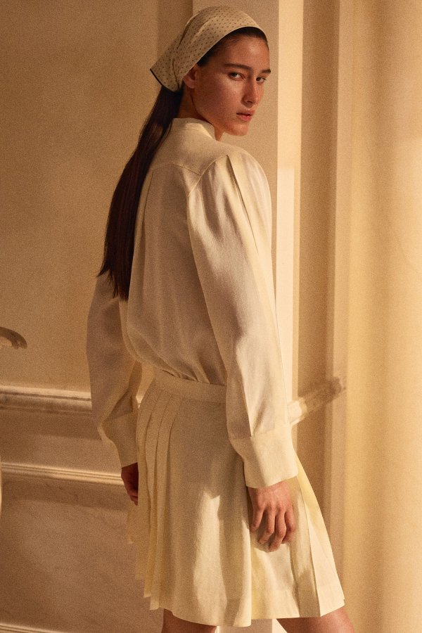 Pleated Bow Blouse Butter Yellow