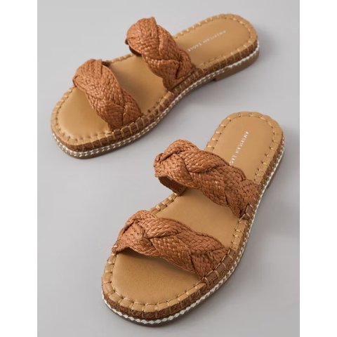 AEOAmerican Eagle AE Raffia Double Strap Slide Sandal