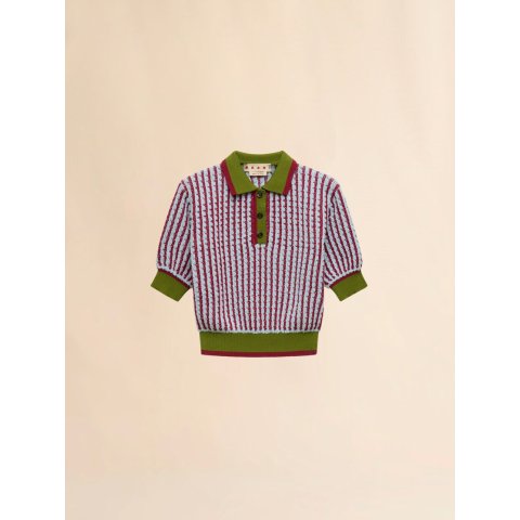MarniBlue Burgundy Boucle Tweed Polo Shirt