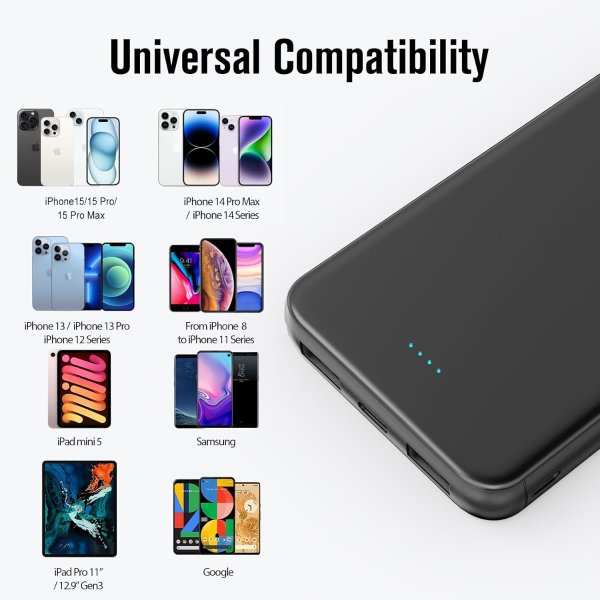 VANYUST 10000mAh Portable Charger USB-C Fast Charging White