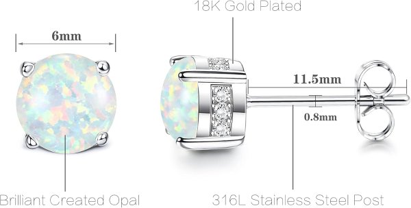 Milacolato Opal Stud Earrings 18K Gold 6MM