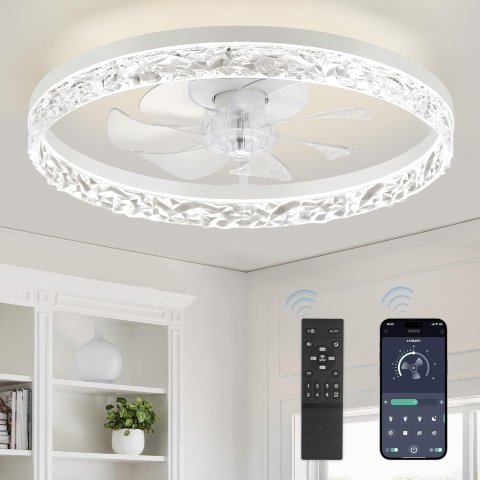 LEDIARY 20 Inch Ceiling Fan with Light Remote Dimmable White