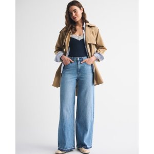 Abercrombie & Fitch 高腰阔腿牛仔裤 