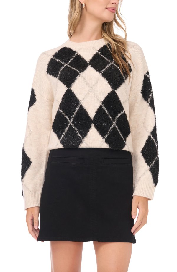 Argyle Metallic Crewneck Sweatshirt Women