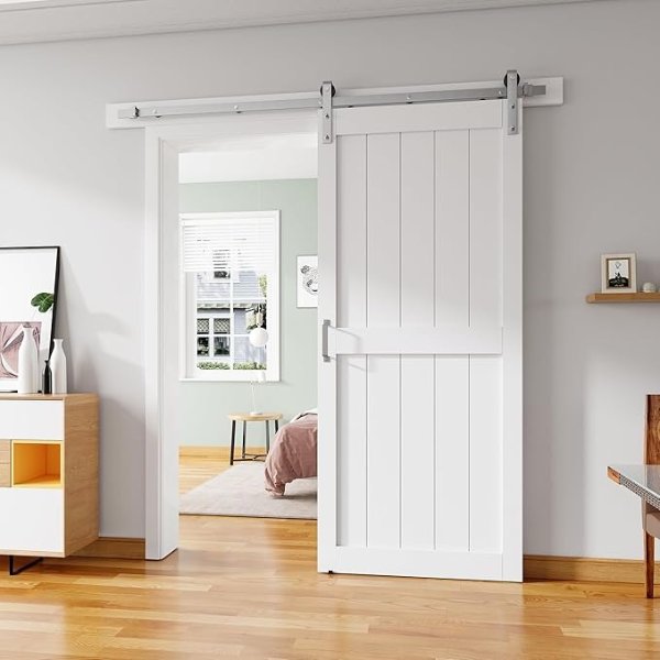 36x96 Inch Sliding Barn Door PVC H-Frame with Brushed Nickel Hardware
