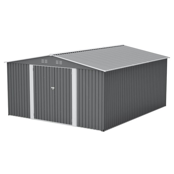 Metal Outdoor Storage Shed 12x14FT Light Gray