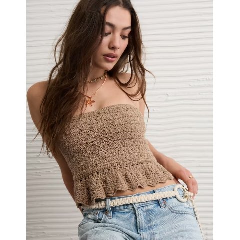 AEOAE Crochet Cropped Peplum Tube Top