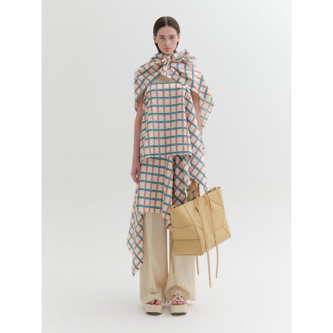Asymmetric Check Skirt Cream Multi