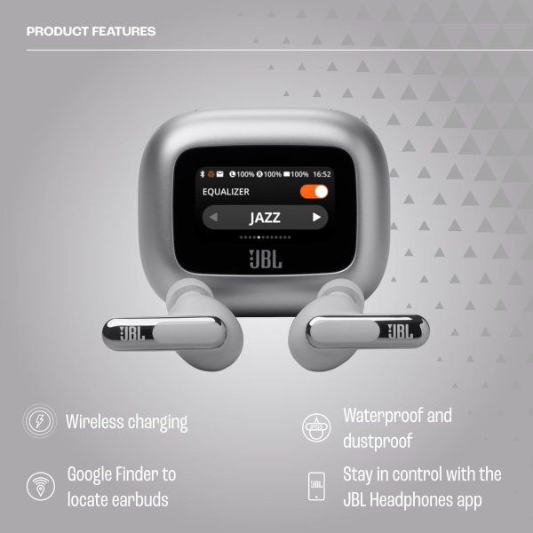 JBL Live Beam 3 True Wireless Noise-Cancelling Earbuds Silver 48Hrs