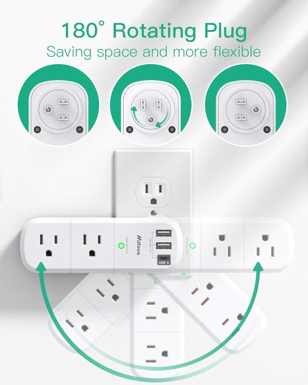 Mifaso Outlet Extender Rotating Plug 6 Outlets 3 USB