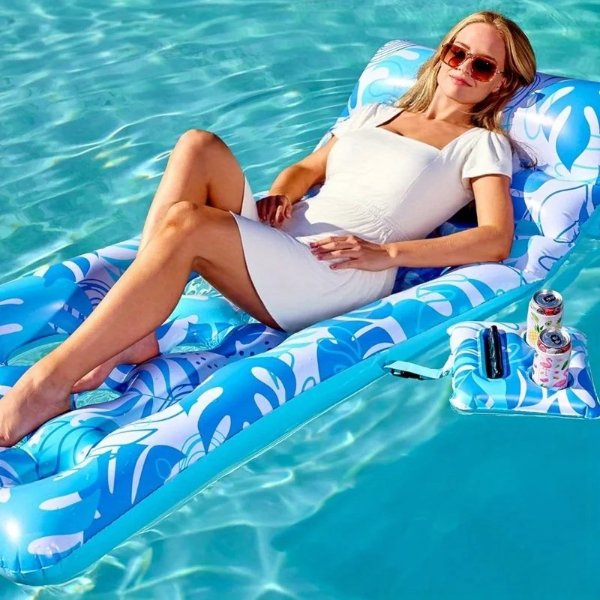 JOYFY Adjustable Backrest Pool Float Tropical Leaves