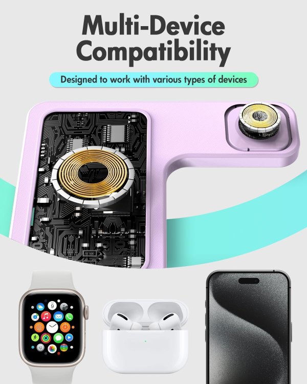 GETPALS Wireless Charger Stand 3 in 1 Light Violet