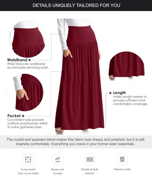 Women's High Waisted Maxi Skirt Ankle Length