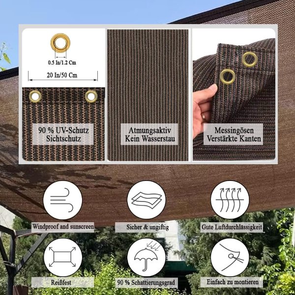 90% Sun Shade Cloth 8x10 Ft Mocha