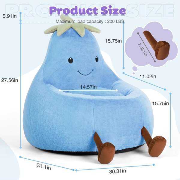 DUMOS Kids Bean Bag Chair Faux Rabbit Fur Blue 31 Inch