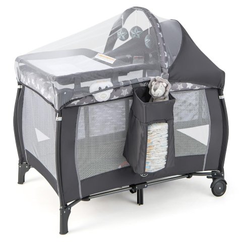 BABY JOY 4-in-1 Portable Baby Playard with Canopy
