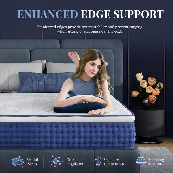 CH CHARME HOUSE 12 Inch Hybrid Queen Mattress Blue