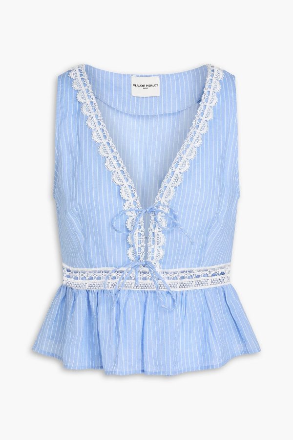 Macrame 条纹亚麻拼接上衣