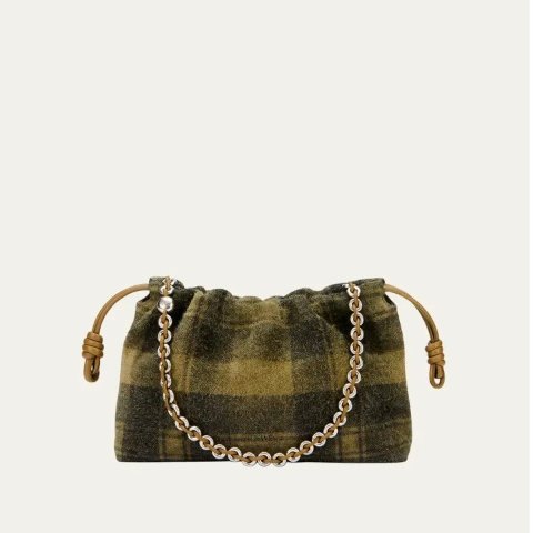 Flamenco Shoulder Bag in Plaid Calfskin Suede