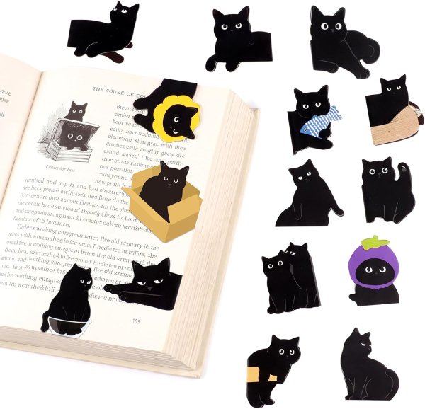 Black Cat Magnetic Bookmarks 30 Pack 15 Styles