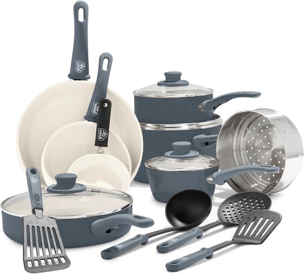 Nonstick Ceramic Cookware Set 16-Piece Gray