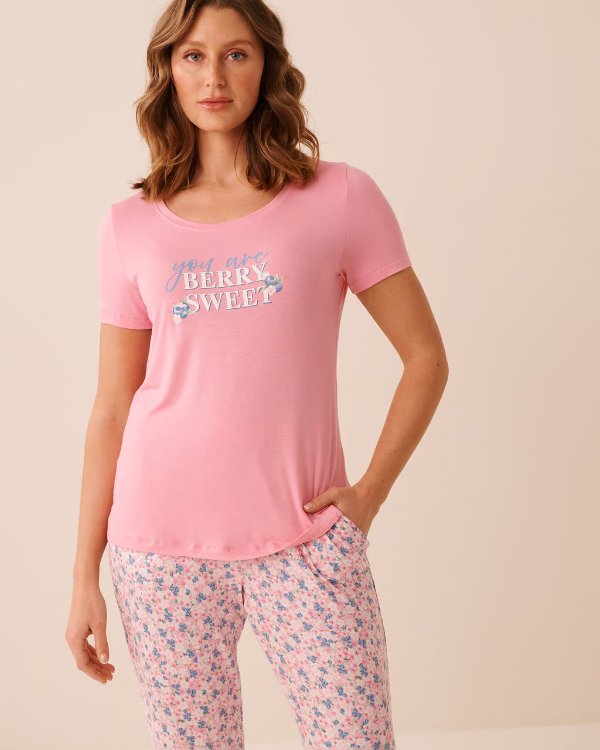 La Vie En Rose Berry Print Short Sleeve T-shirt