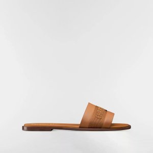 Dway Slide Camel Calfskin and Embroidered Cotton $930