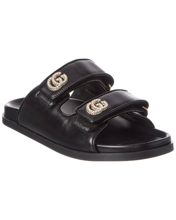 Gucci Crystal Double G Leather Sandal