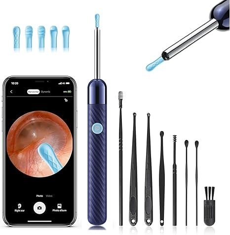 Otoscope 1080P Ear Cleaner with Light 6 Ear Picks Blue