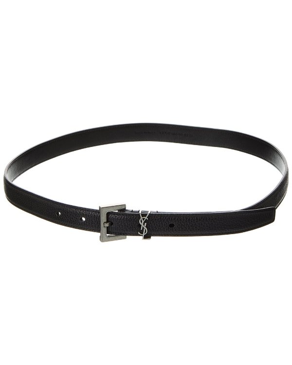 Saint Laurent Cassandre 细款皮革腰带