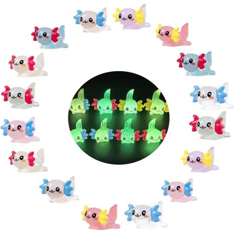 Glow in the Dark Axolotl Shoe Charms 16-Piece Resin Set