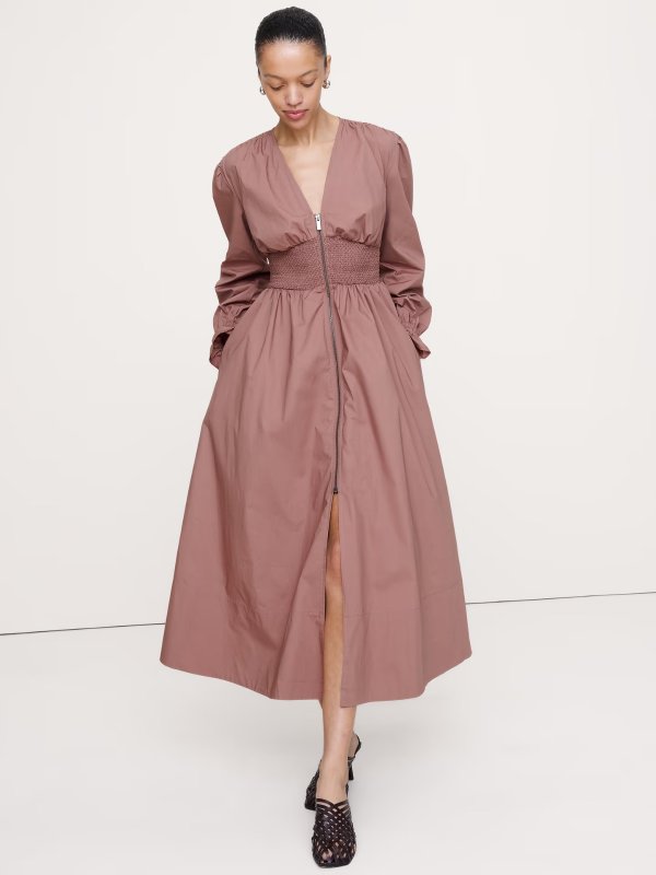 Banana Republic Cotton Poplin Smocked-Waist Maxi Dress