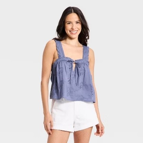  Cutwork Tank Top Slate Blue M