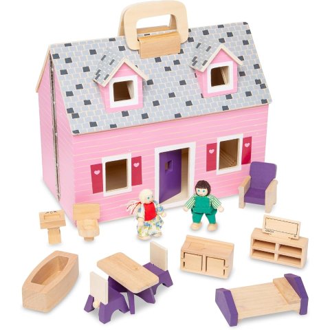 Melissa & Doug Fold & Go Wooden Dollhouse 2 Dolls