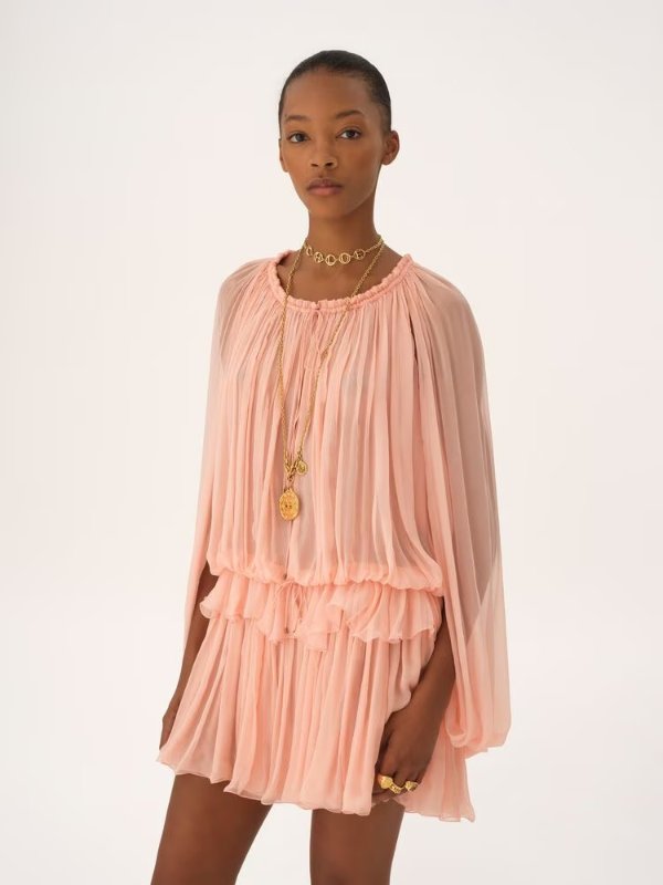Mini Cape Silk Mousseline Dress Pink