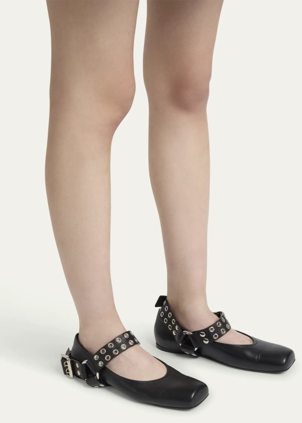 Leather Grommet Ballerina Flats