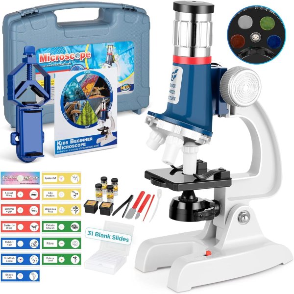 Uarzt Kids Microscope Kit 58 Pieces 100X-1200X LED