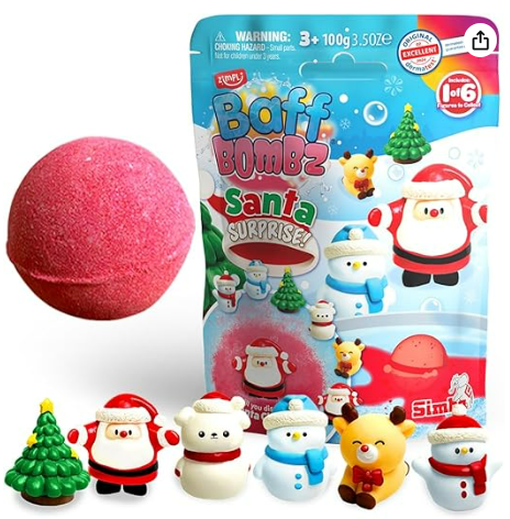 Amazon.com ZIMPLI Large 100g Santa Surprise Baff Bombz, Contains 6 Surprise Christmas Toys to Collect in Total, One per Bath Bomb, Stocking Filler 