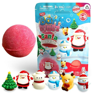 $5.99 Amazon.com ZIMPLI Large 100g Santa Surprise Baff Bombz, Contains 6 Surprise Christmas Toys to Collect in Total, One per Bath Bomb, Stocking Filler 