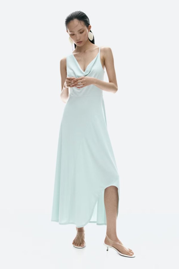  Asymmetric Cowl-Neck Dress Light Turquoise