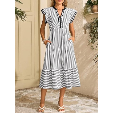 2026 Striped V-Neck Dress